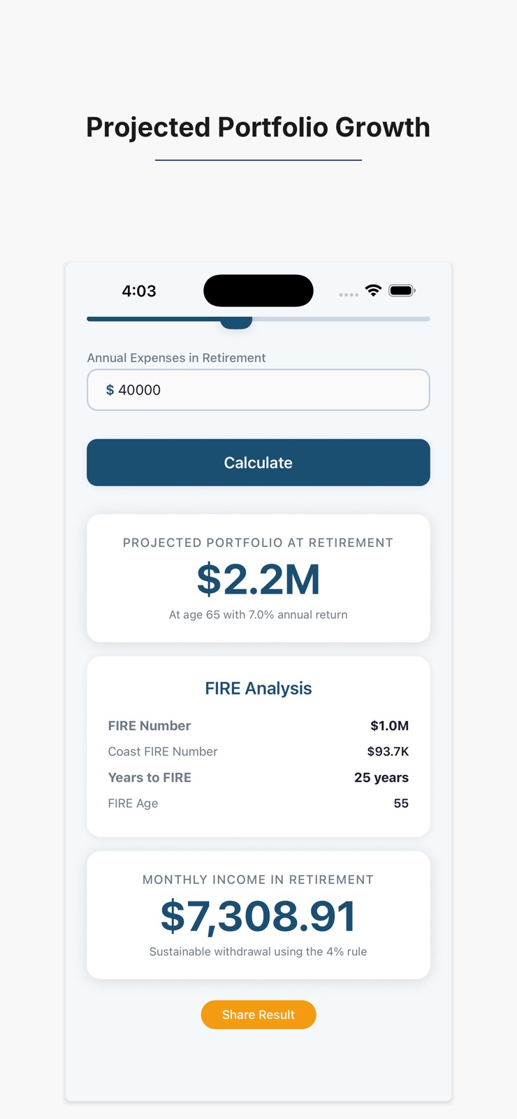 Retire Early Calc: FIRE Plan iphone screenshot 3