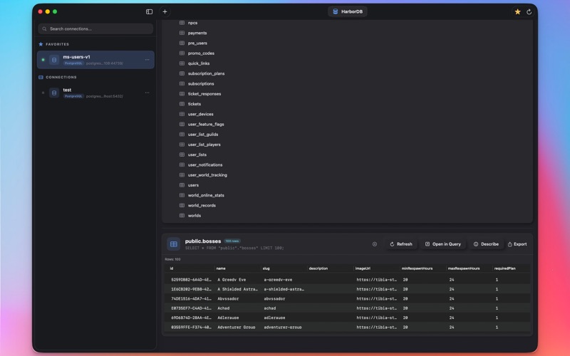 HarborDB screenshot