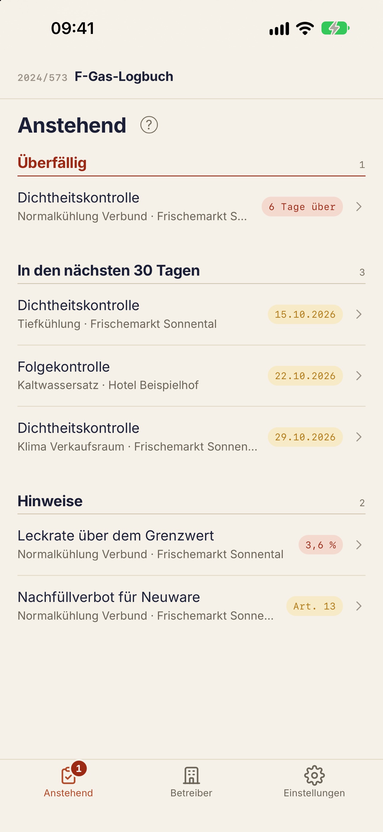Screenshot 1 of F-Gas-Logbuch