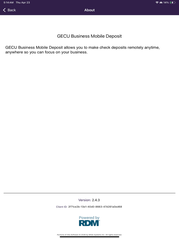 GECU Business Mobile Deposit iPad screenshot
