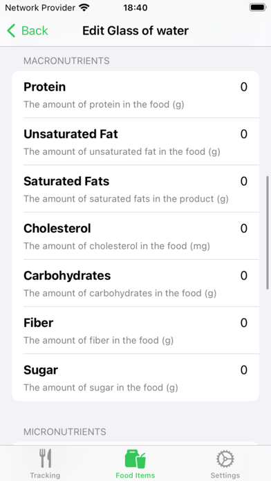 Nutrient Tracker/Exporter Screenshot