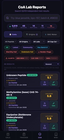 NAD+ Peptide Calculator iPhone screenshot