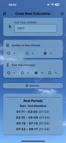 Crew Rest Calculator App screenshot