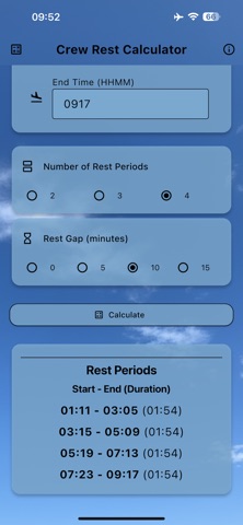 Crew Rest Calculator App Screenshot 10 of 10