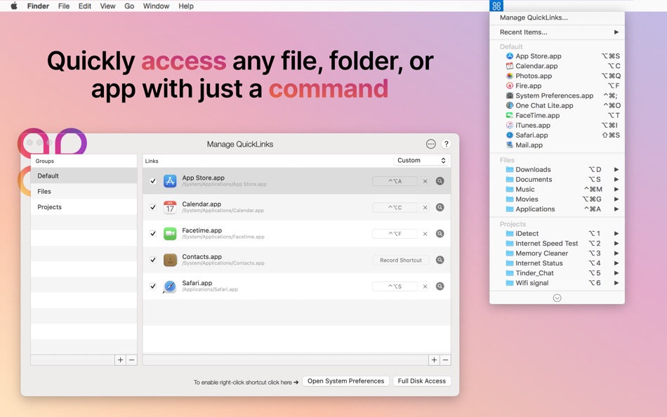 #1. Shortcuts App : QuickLinks (macOS) 게시자: AppYogi Software