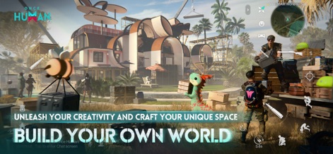 Once Human - Questo screenshot mostra una base personalizzabile e complessa in costruzione, con il compagno dinosauro che aggiunge un tocco unico all'ambiente selvaggio.