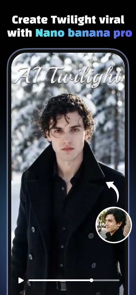 Creati: Gen AI Content Creator - The app enables users to achieve a specific aesthetic, like a 'Twilight' inspired look, by transforming their appearance and background to create unique viral content.