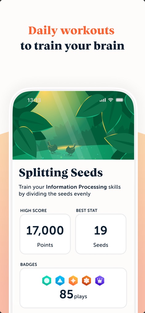 Lumosity: Brain Training Games - Dopo ogni sessione, l'app presenta un riepilogo dettagliato con il "HIGH SCORE" raggiunto, affiancato da "BADGES" che celebrano il coinvolgimento e i risultati dell'utente.