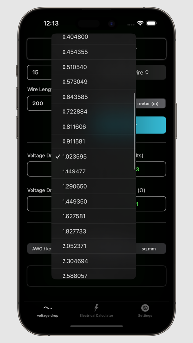 Voltage Drop Calculator. Screenshot