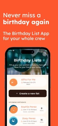 The Birthday List App iPhone screenshot