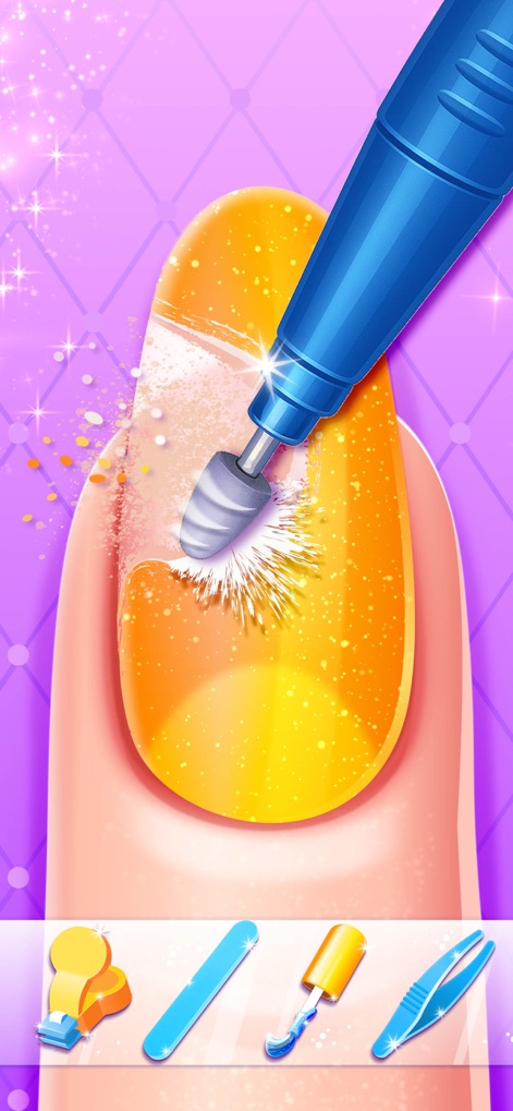 Nail Salon Games for Kids 2-5 - Esta ferramenta oferece a modelagem profissional das unhas com uma broca especializada, complementada por limas e pinças para um acabamento impecável.