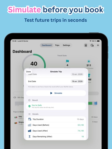 Schengen Calculator - Entorii iPad screenshot
