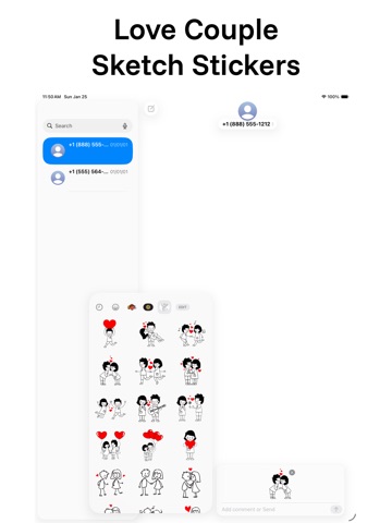 Love Couple Sketch Stickers iPad screenshot