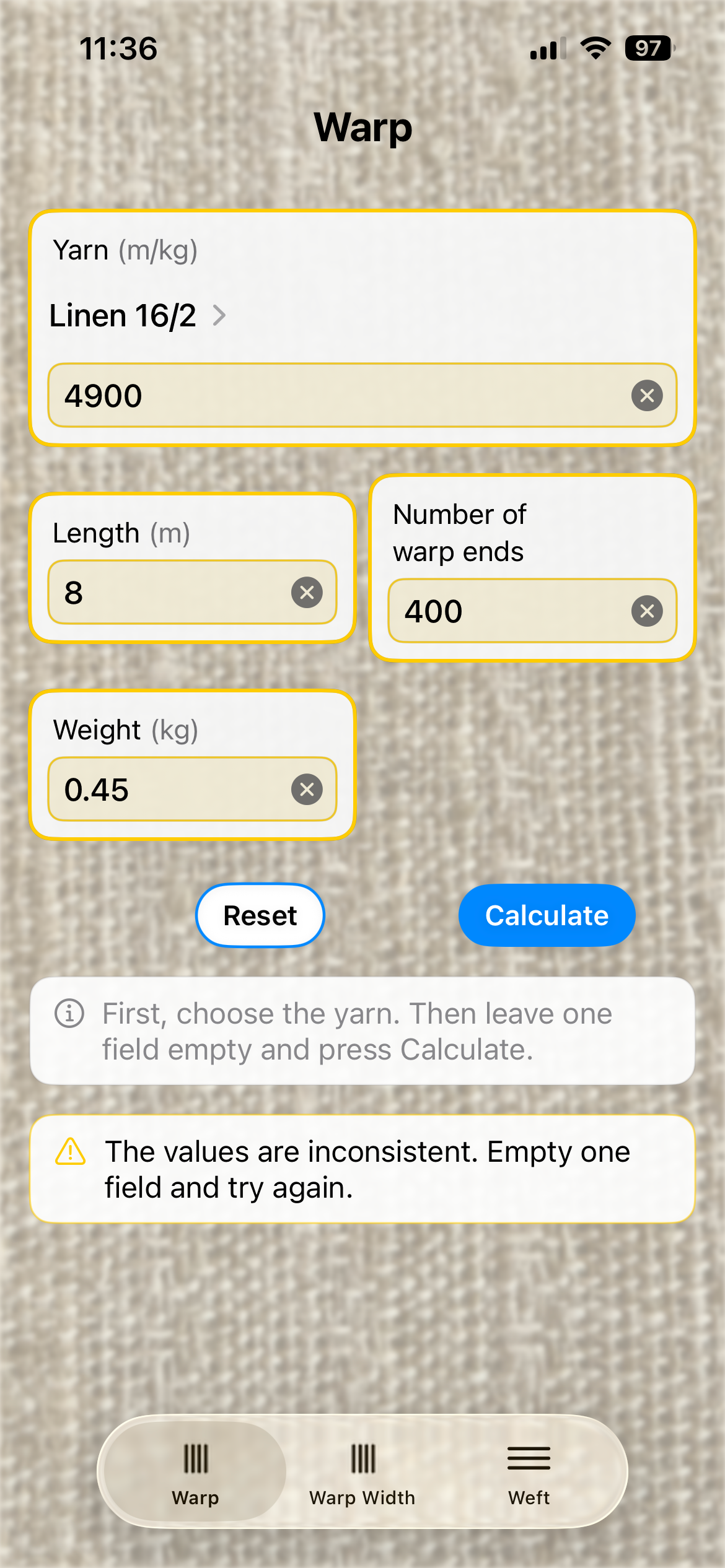 Warp and Weft Calculator