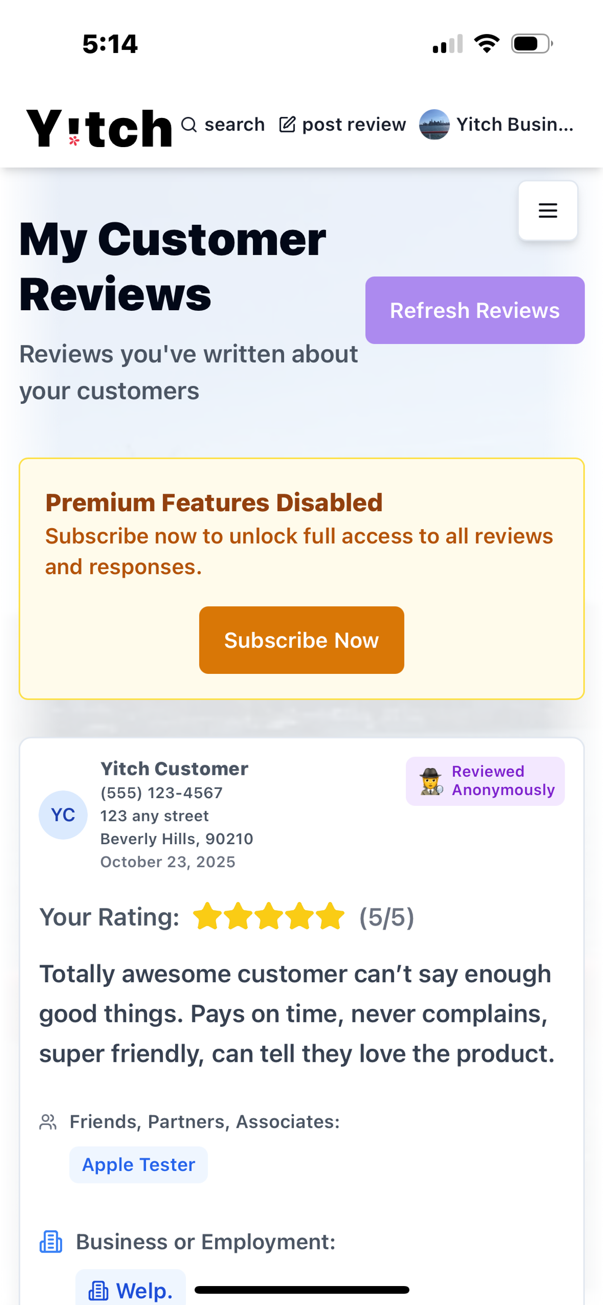 Yitch - Rate Your Customers! screenshot 7