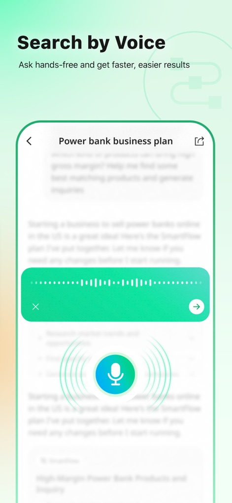 Accio: Alibaba AI Agent - Users can conduct searches and generate content hands-free using the 'Search by Voice' function, clearly indicated by the active microphone icon and audio waveform.