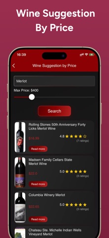 Rare Wine Price Tracker app screenshot