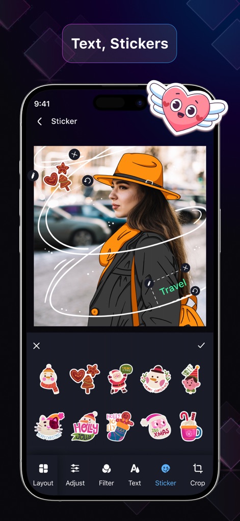 EasyCut : Video Editor & Maker - 本ツールでは、ユーザーは豊富なステッカーコレクションから選択して画像を装飾し、テキストエディタでフォントやスタイルをカスタマイズしてメッセージをパーソナライズできます。