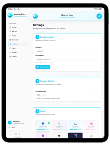 Meeting Diary iPad screenshot