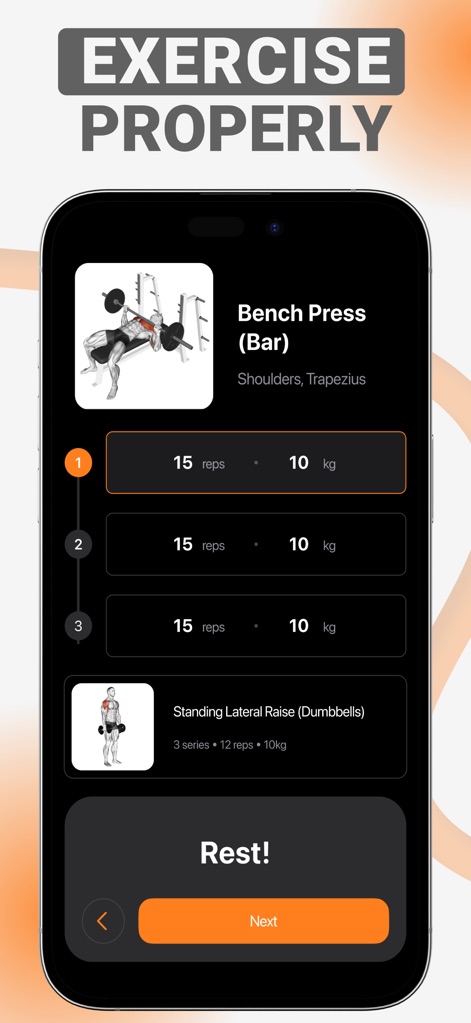 Gym WP - Workout Planner & Log - Users can master proper form with step-by-step exercise instructions and seamlessly navigate their session with real-time workout flow prompts.