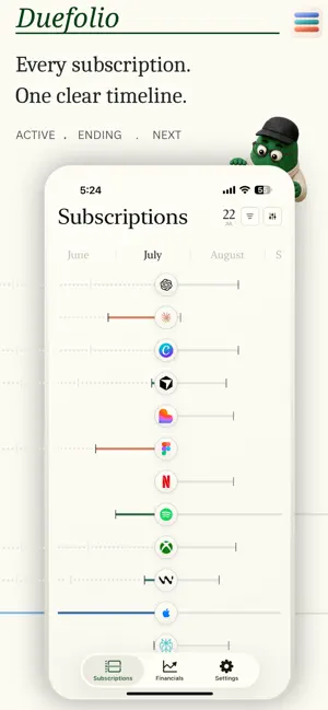 Duefolio: Manage Subscriptions screenshot 1