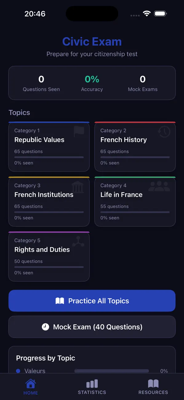 Screenshot #1 pour Examen Civique France - Quiz