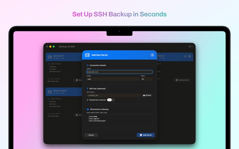 Backup via SSH screenshot
