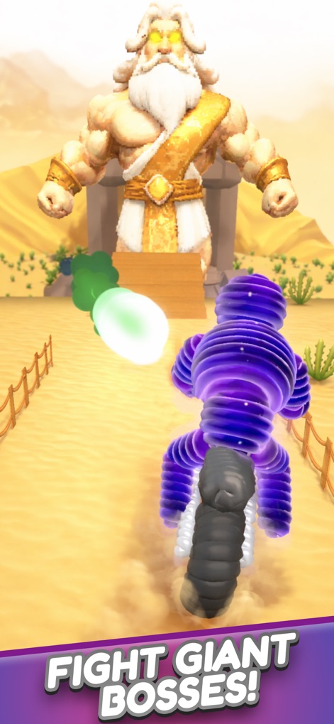 Rope Man: Monster Battle Run - The app features thrilling confrontations where a dynamically glowing rope character faces off against a gigantic, ancient deity boss.