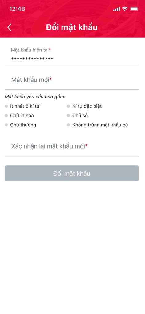 MySign - Examine the robust password change interface, featuring clear requirements for new passwords and a confirmation field for secure updates.