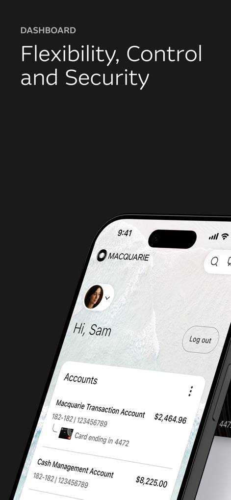 Macquarie Mobile Banking - The app provides an immediate snapshot of finances, showcasing current account balances and linked card details for quick financial monitoring.