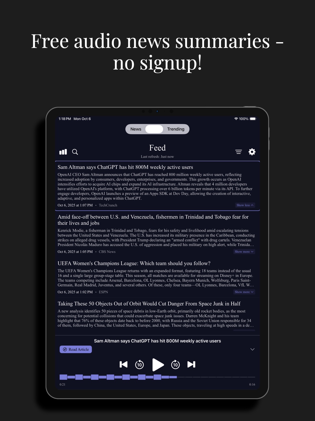 Audiowire - Audio News ipad screenshot 1