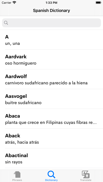 Spanish Dictionary, Vocabulary Screenshot