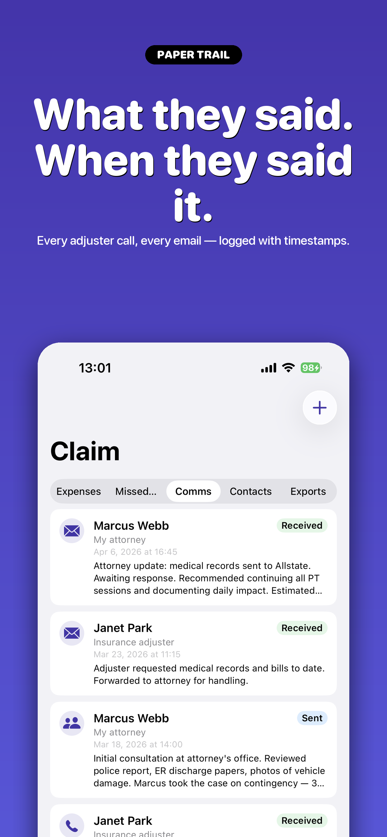 InjuryLog - Claim Journal