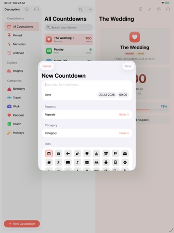 Dayception: Countdown Widget iPad screenshot