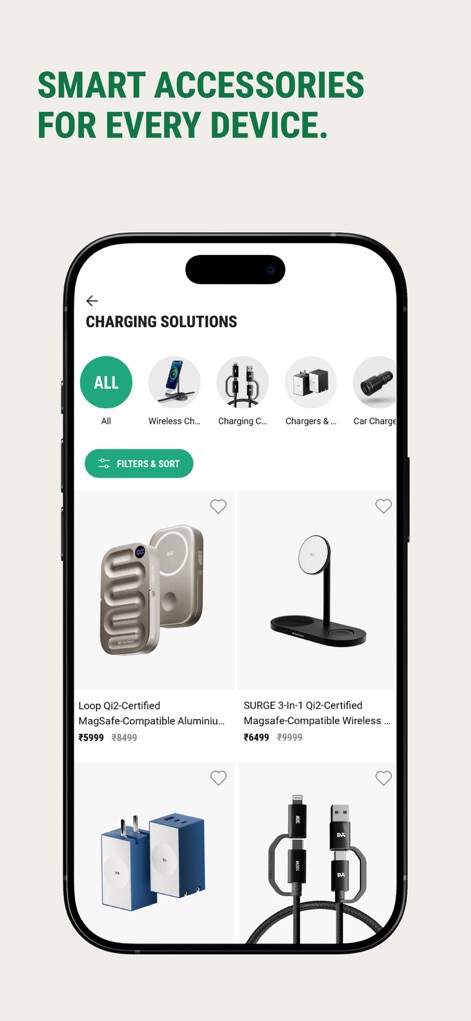 DailyObjects - Explore the refined "Charging Solutions" category, offering efficient filtering and detailed product listings like the "Loop Qi2-Certified" MagSafe chargers for discerning users.