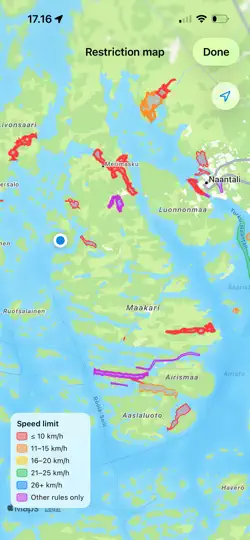 Screenshot von Veneilijän Nopeusrajoitukset auf dem iPhone 1