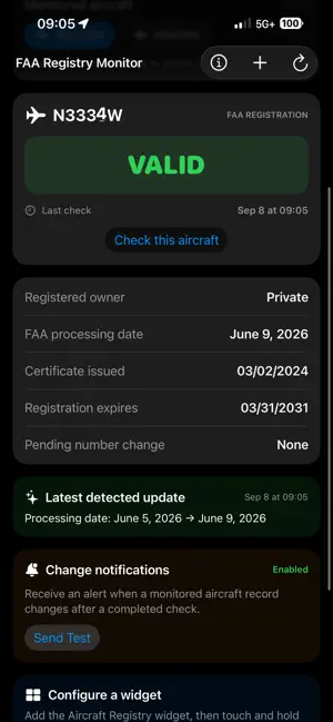 FAA Registry Monitor screenshot 2