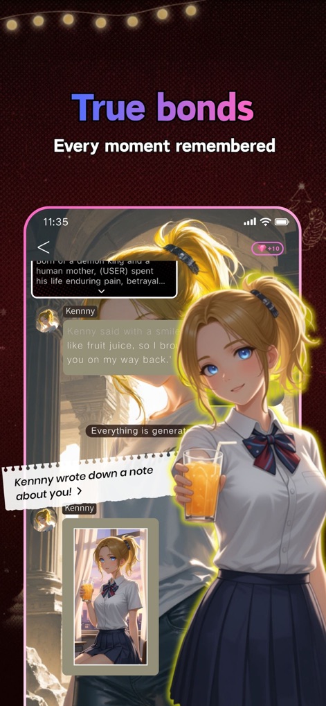 Cycle AI: Talk With AI Friends - Experience personalized chat histories that preserve every interaction, complemented by "note" features for enhanced memory retention of significant moments.