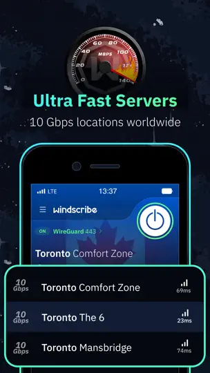 Capture d'écran de Windscribe VPN sur iPhone 4