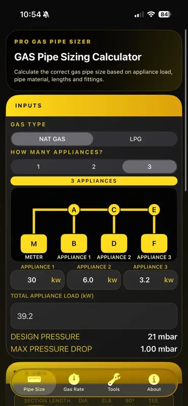 Pro Gas Pipe Sizer screenshot 1 of 3