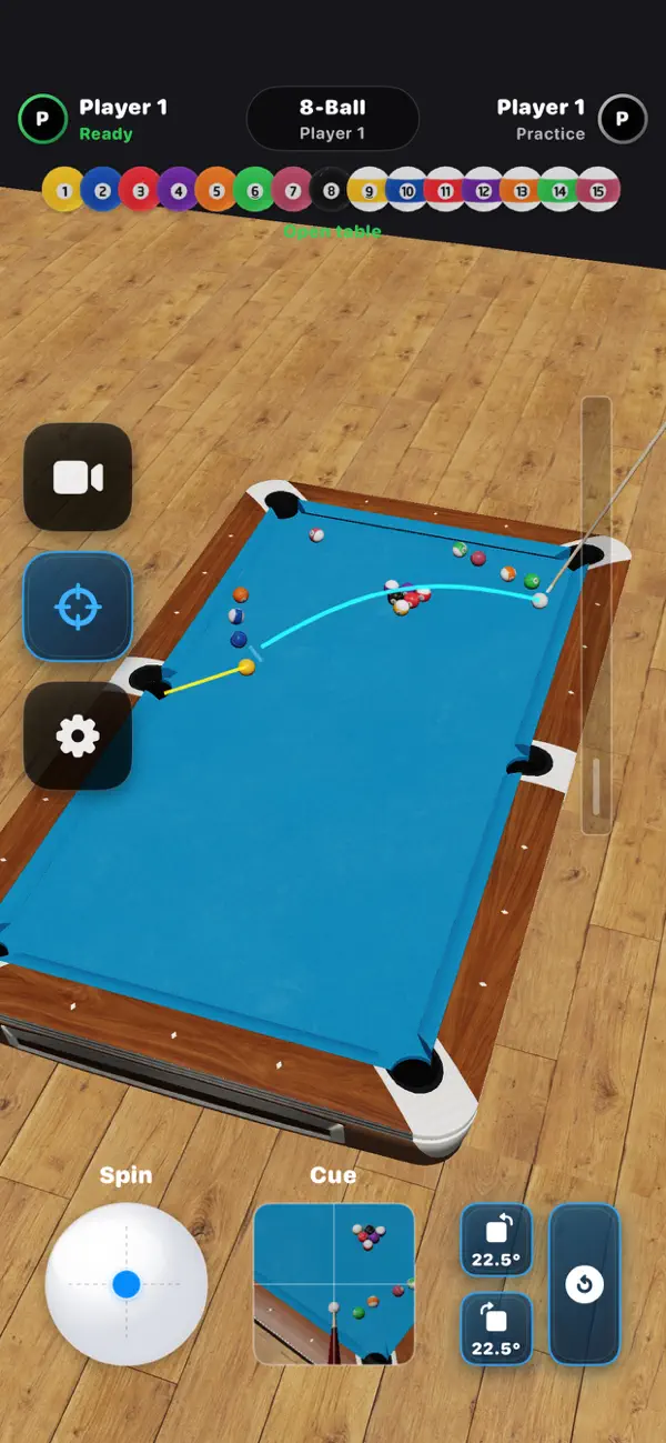 PureStrike Billiard spin and contact point control
