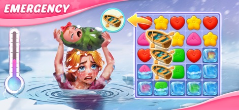 Matchington Mansion - This illustrates a critical storyline moment with the distressed character and the puzzle elements required for resolution, such as matching boats.