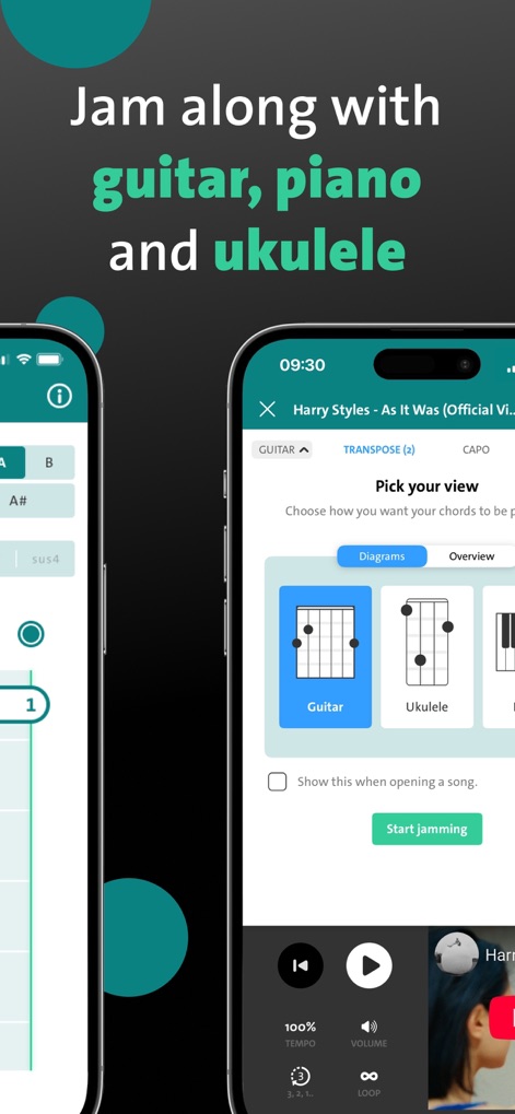 Chordify: Songs, Chords, Tuner - The app supports multiple instruments, providing dedicated chord views and diagrams for guitar, ukulele, and piano players.