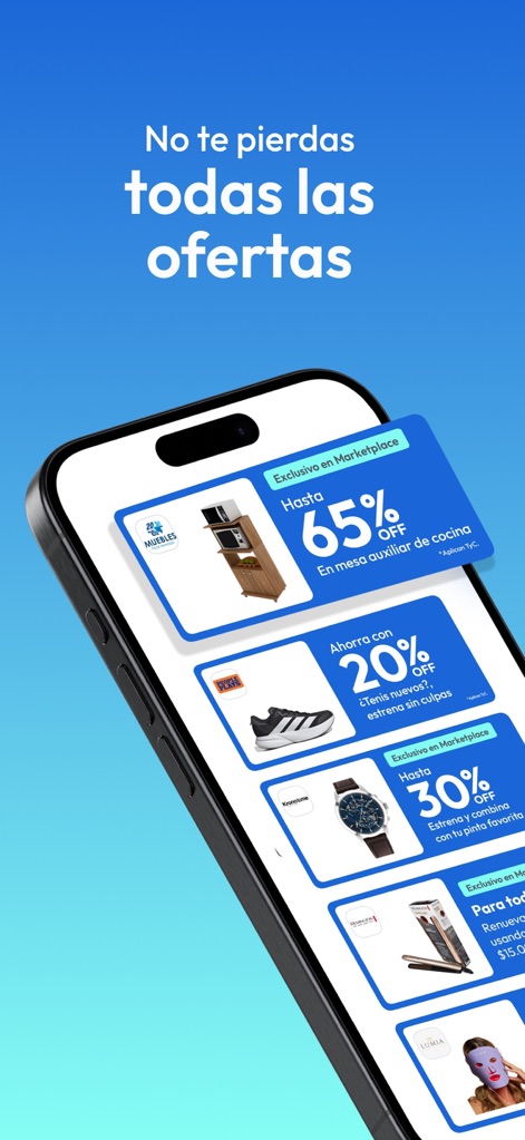 Addi Shop - Compra a cuotas - This screen emphasizes the abundance of exclusive marketplace discounts and special product offers, highlighting percentage-based savings for users.