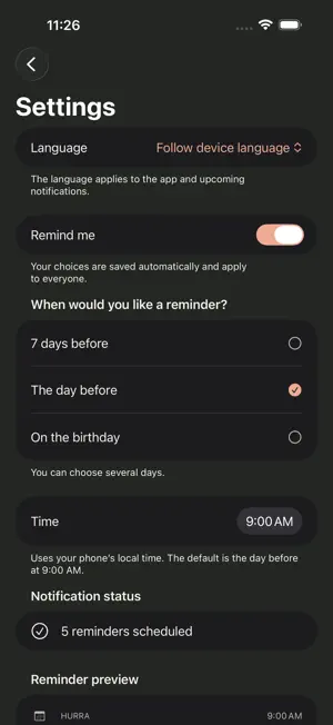 Hurra: Birthday Reminders screenshot 3