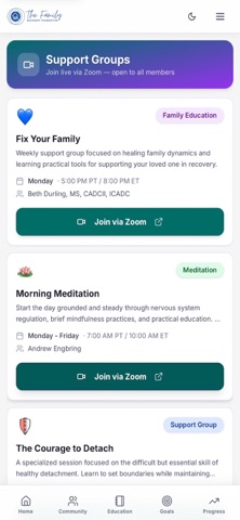 Family Recovery Foundation Hub iPhone screenshot