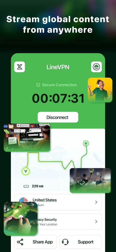LineVPN active secure connection screenshot