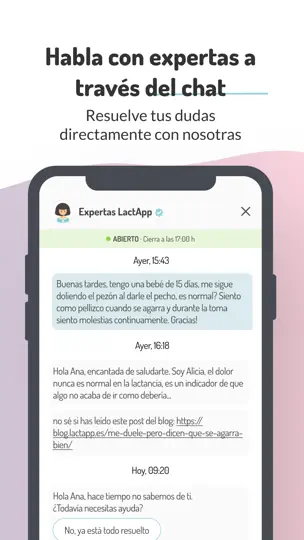 Captura de pantalla de LactApp en iPhone 7