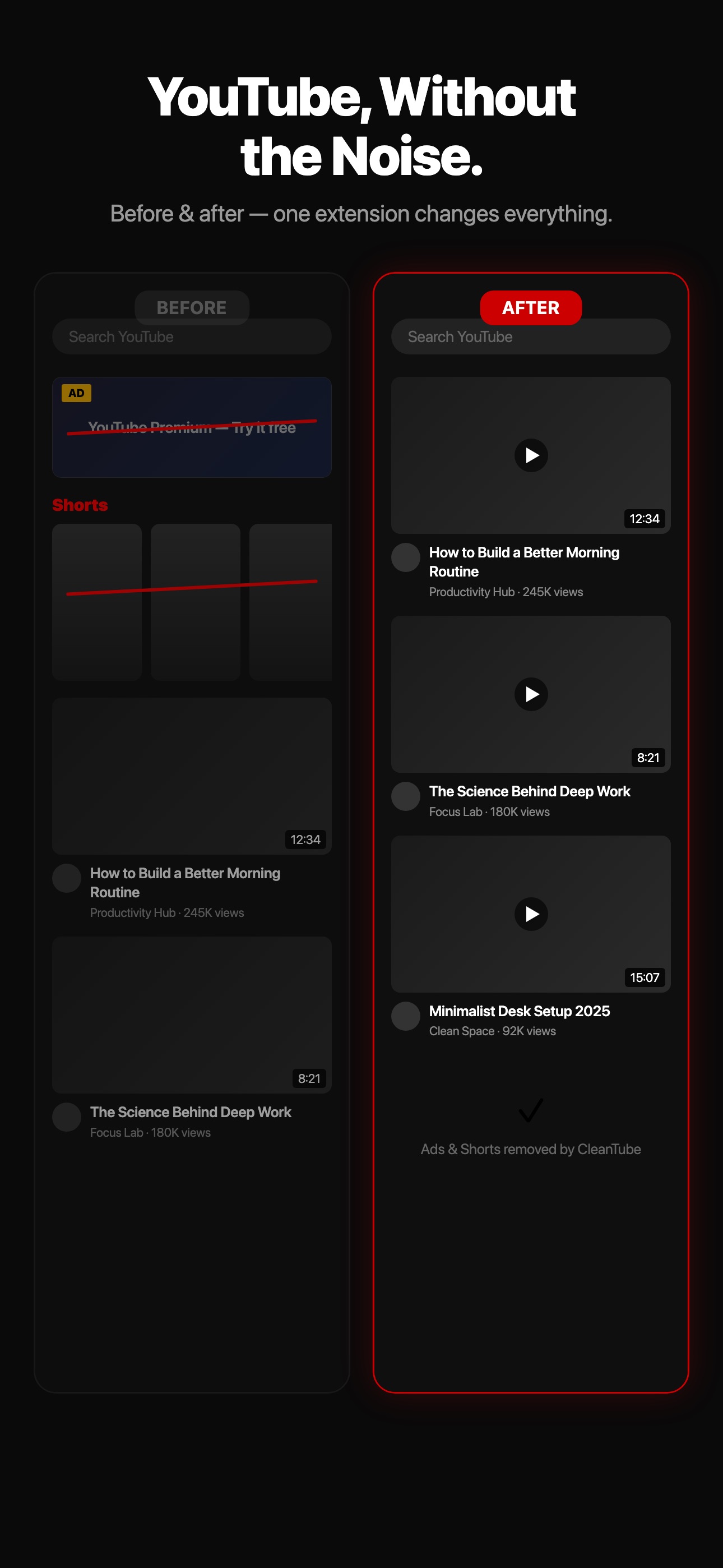 CleanTube: Ad & Shorts Blocker screenshot 1