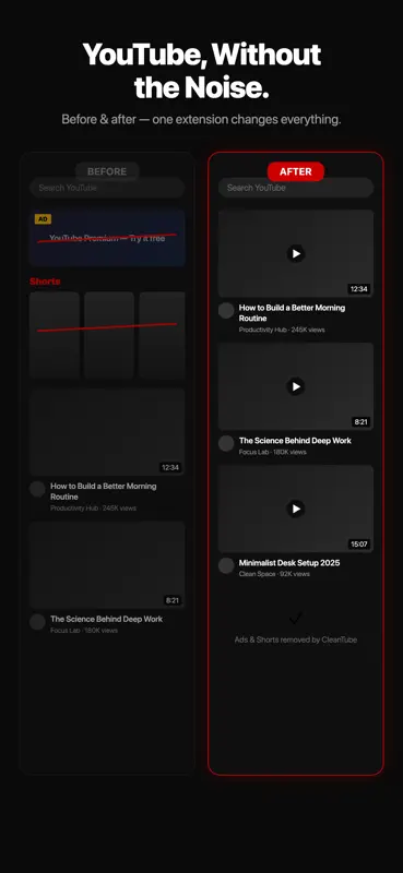 CleanTube: Ad & Shorts Blocker screenshot 1 of 5